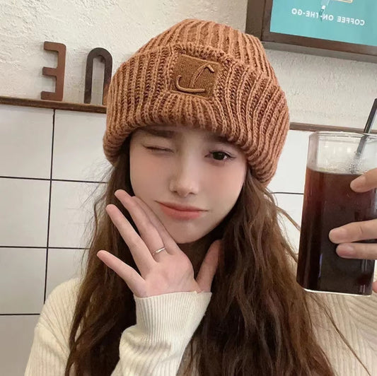 Autumn And Winter Warm-keeping And Cold-proof Ear Protection Beanie Hat Makes Face Look Smaller Knitted Hat
